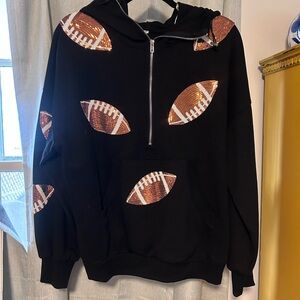 Black Hoodie with Sequin Football Design